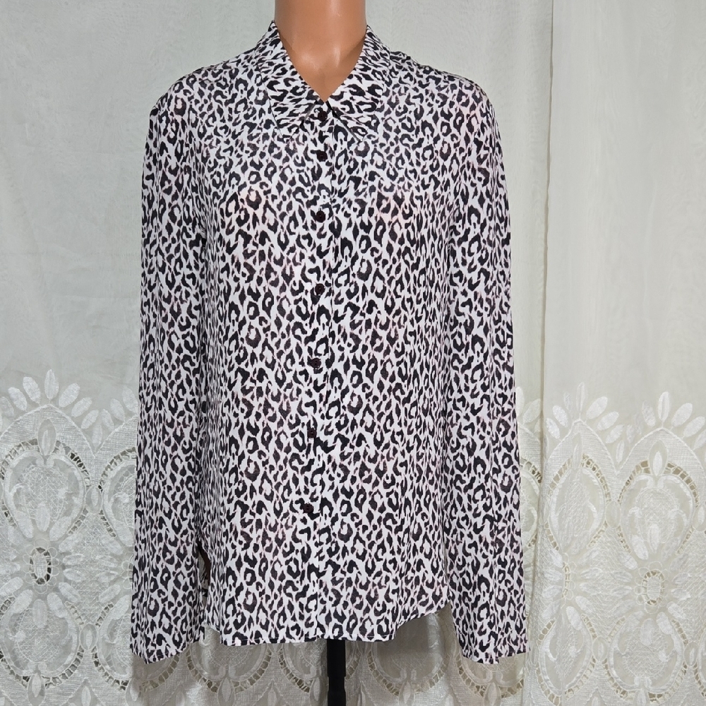 Theyskeens' Theory Leopard Animal Print Silk Shirt/Top/Blouse Sz Medium